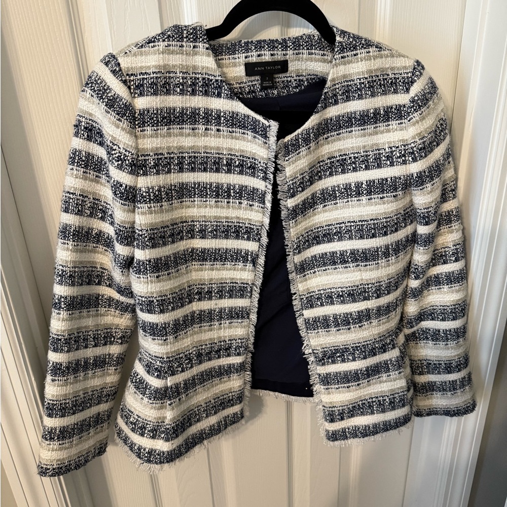 Ann Taylor Navy and Cream Striped Blazer